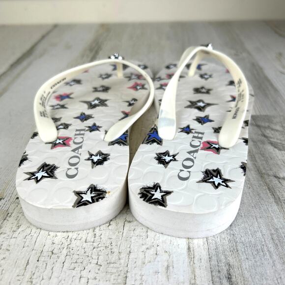 Coach Women’s 7 White Multicolor Abbigail Stars Slip-On Flip-Flop Sandals New - Picture 4 of 7